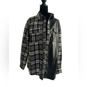 Spoon Jeans Women Plaid Faux leather Shirt